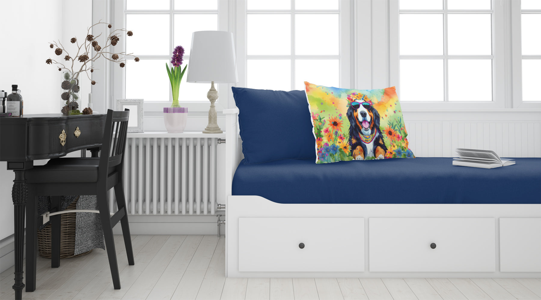 Bernese Mountain Dog Hippie Dawg Standard Pillowcase Lightweight Super Soft Easy Care Decorative Artwork Pillowcase, Standard