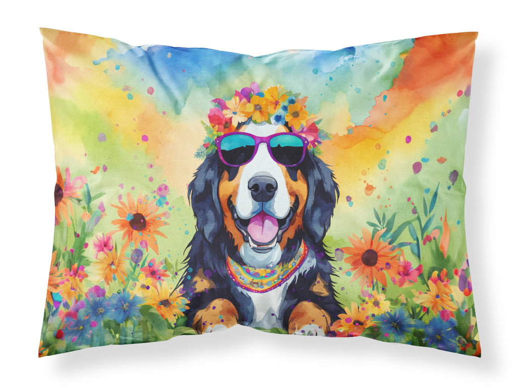 Bernese Mountain Dog Hippie Dawg Standard Pillowcase Lightweight Super Soft Easy Care Decorative Artwork Pillowcase, Standard
