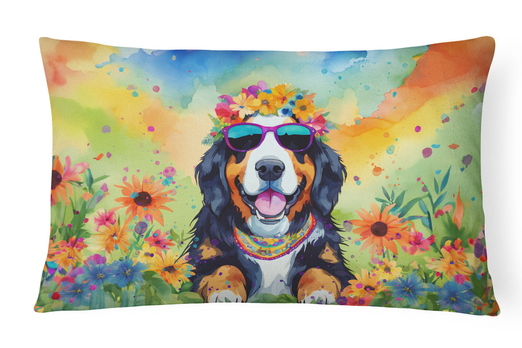 Bernese Mountain Dog Hippie Dawg Decorative Throw Pillow 12x16 Indoor Outdoor Accent Cushion, Fabric Cover with Insert for Sofa, Bed, Porch & Living Room
