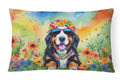 Bernese Mountain Dog Hippie Dawg Decorative Throw Pillow 12x16 Indoor Outdoor Accent Cushion, Fabric Cover with Insert for Sofa, Bed, Porch & Living Room