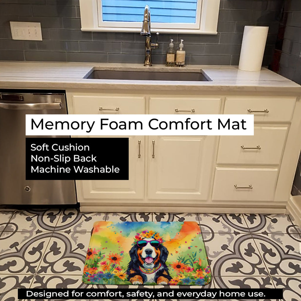 Bernese Mountain Dog Hippie Dawg Memory Foam Kitchen Mat Machine Washable Anti-Fatigue Cushion Comfort Bath or Kitchen Rug