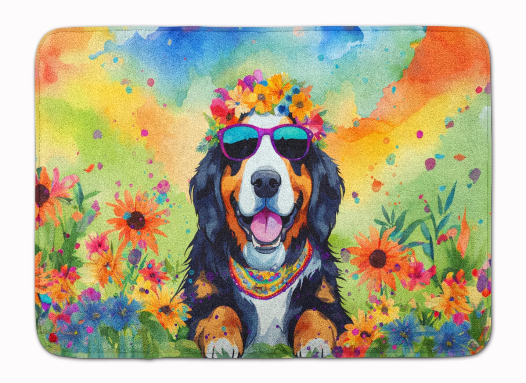Bernese Mountain Dog Hippie Dawg Memory Foam Kitchen Mat Machine Washable Anti-Fatigue Cushion Comfort Bath or Kitchen Rug