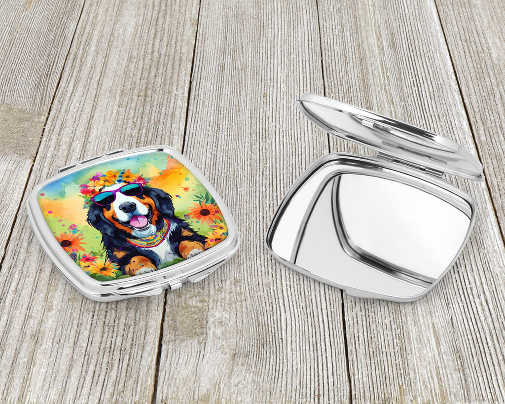 Bernese Mountain Dog Hippie Dawg Compact Mirror Decorative Travel Makeup Mirror for Women Girls Gifts Pocket Makeup Mirror Folding Handheld
