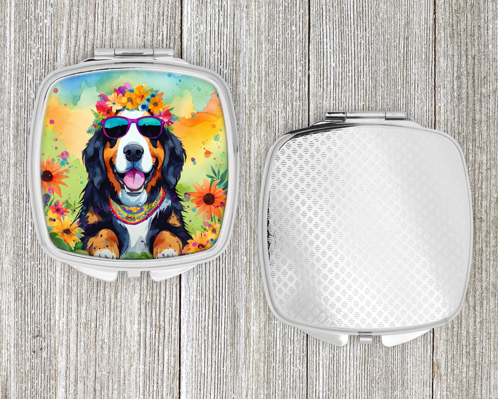 Bernese Mountain Dog Hippie Dawg Compact Mirror Decorative Travel Makeup Mirror for Women Girls Gifts Pocket Makeup Mirror Folding Handheld