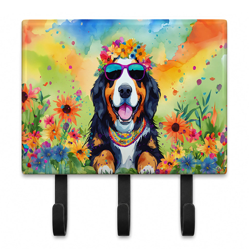 Bernese Mountain Dog Hippie Dawg Leash or Key Holder Wall Hooks, Coat Rack Wall Mount, for Hanging Keys, Towels, Aprons, Leashes
