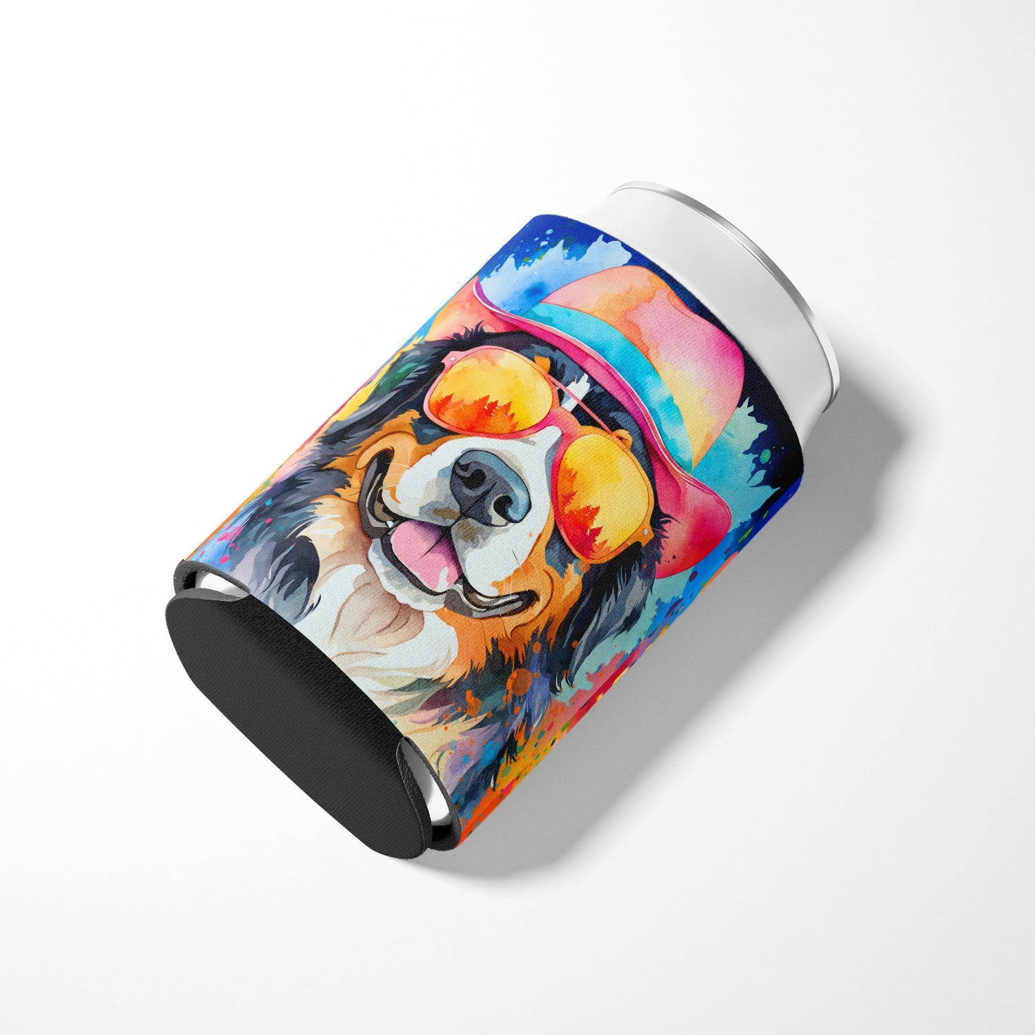 Bernese Mountain Dog Hippie Dawg Can or Bottle Hugger Cooler Sleeve for Standard 12 oz Cans, Insulated Foam Beer & Soda Can Hugger Reusable