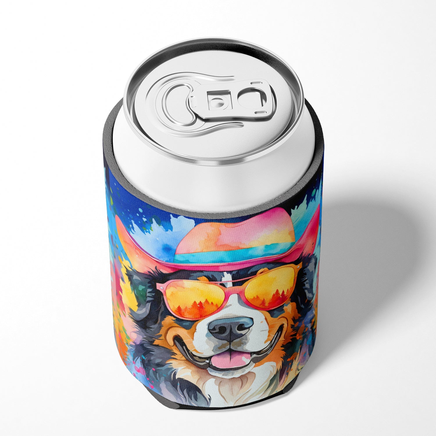 Bernese Mountain Dog Hippie Dawg Can or Bottle Hugger Cooler Sleeve for Standard 12 oz Cans, Insulated Foam Beer & Soda Can Hugger Reusable