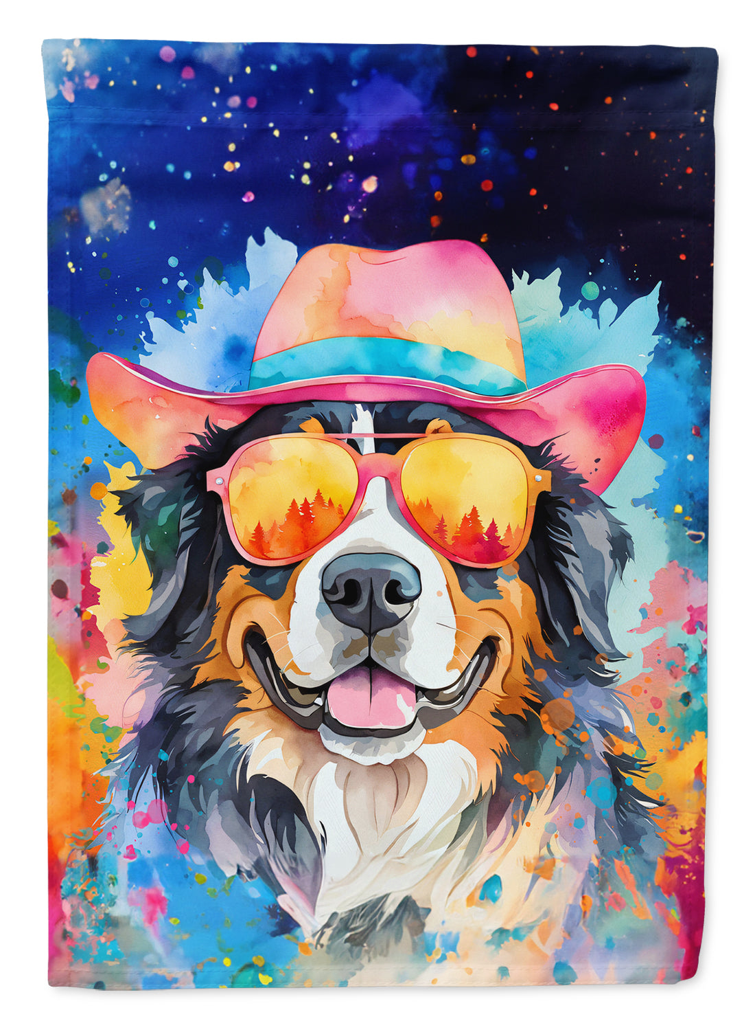 Bernese Mountain Dog Hippie Dawg House Flag 28x40 Porch Sleeve Pole Decorative Outside Yard Banner Artwork Wall Hanging, Polyester