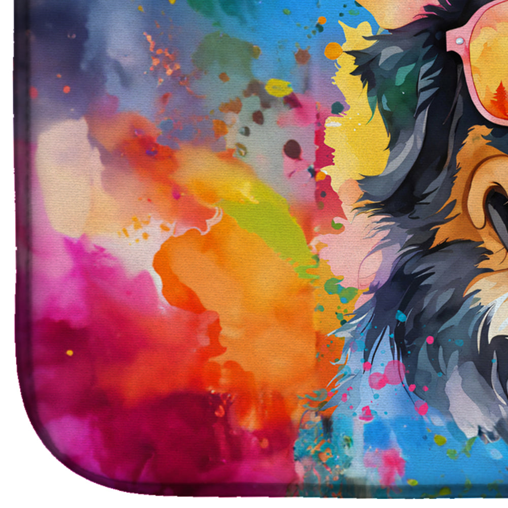 Bernese Mountain Dog Hippie Dawg Dish Drying Mat Absorbent Dish Drying Mat Pad for Kitchen Counter Dish Drainer Mat for Countertop, 14 x 21", Multicolor