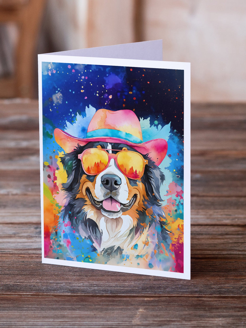 Bernese Mountain Dog Hippie Dawg Greeting Cards Pack of 8 Blank Cards with Envelopes Whimsical A7 Size 5x7