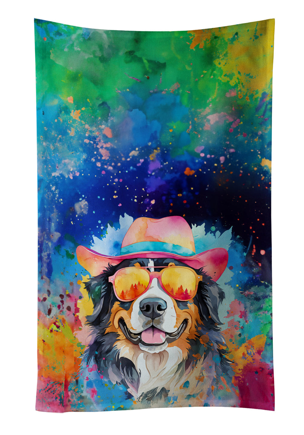 Bernese Mountain Dog Hippie Dawg Kitchen Towel Velour Plush Front and Cotton Loop Back Machine Washable