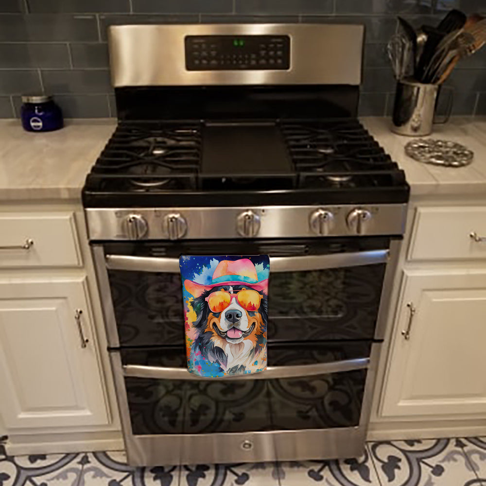 Bernese Mountain Dog Hippie Dawg Kitchen Towel Velour Plush Front and Cotton Loop Back Machine Washable