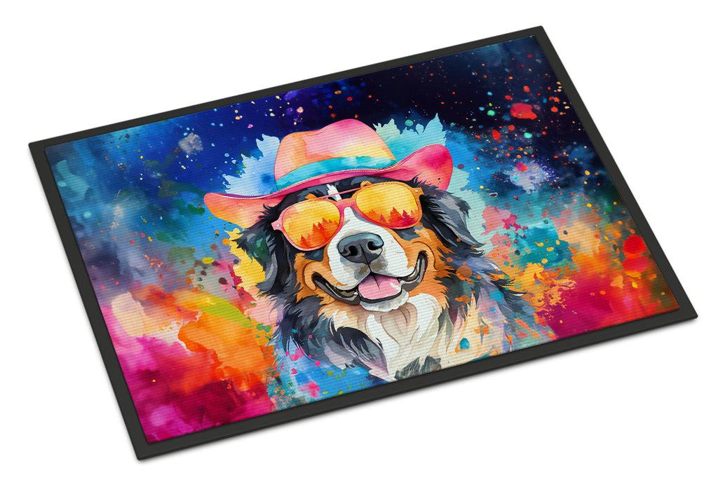 Bernese Mountain Dog Hippie Dawg Doormat Indoor Outdoor 18H X 27W Front Door Mat Rugs for Entryway, Non Slip Washable