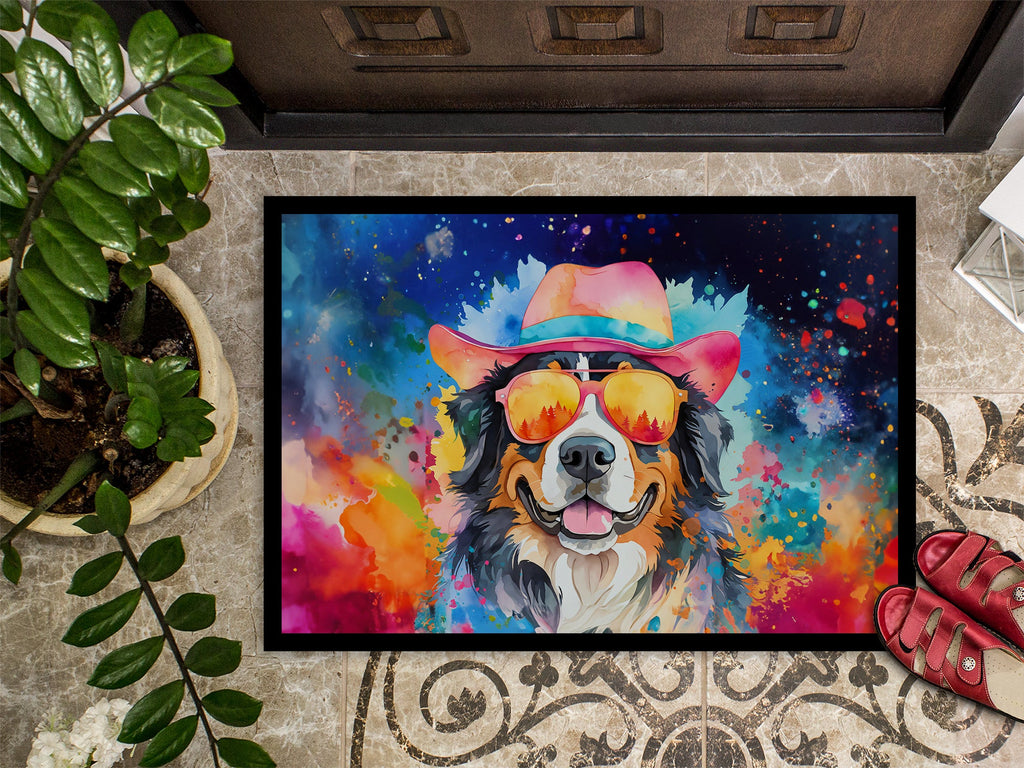 Bernese Mountain Dog Hippie Dawg Doormat Indoor Outdoor 18H X 27W Front Door Mat Rugs for Entryway, Non Slip Washable