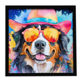 Bernese Mountain Dog Hippie Dawg Framed Metal Print Bathroom, Kitchen, Office, Home Decor Wall Art Ready to Hang, Square, 8X8