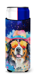 Bernese Mountain Dog Hippie Dawg Slim Can Hugger , Insulated Foam Hugger for 12 oz Slim Cans, Beer Bottles & Water Bottles, Printed in USA