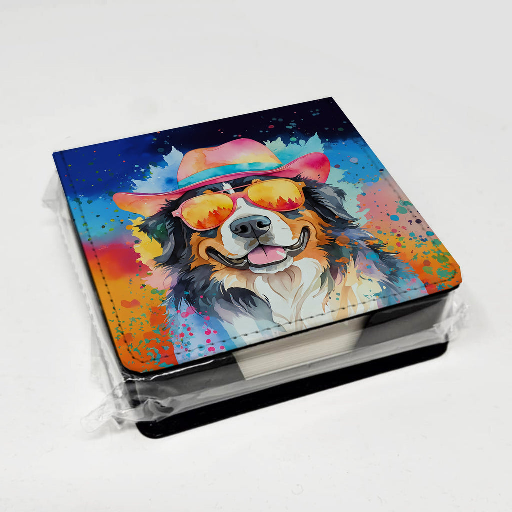 Bernese Mountain Dog Hippie Dawg PU Leather Note Paper Holder with Artist-Designed Cover, Desk Accessory, Office Gift