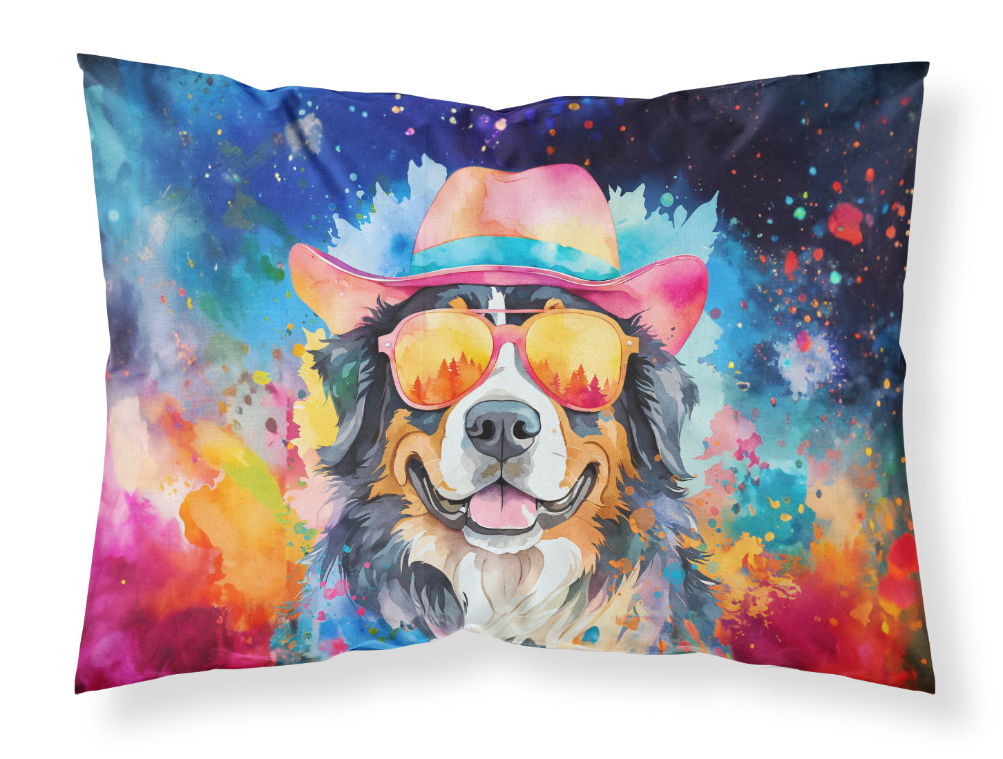 Bernese Mountain Dog Hippie Dawg Standard Pillowcase Lightweight Super Soft Easy Care Decorative Artwork Pillowcase, Standard