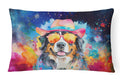 Bernese Mountain Dog Hippie Dawg Decorative Throw Pillow 12x16 Indoor Outdoor Accent Cushion, Fabric Cover with Insert for Sofa, Bed, Porch & Living Room