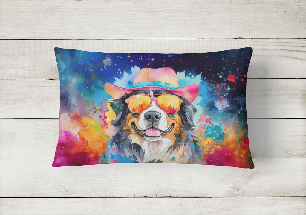 Bernese Mountain Dog Hippie Dawg Decorative Throw Pillow 12x16 Indoor Outdoor Accent Cushion, Fabric Cover with Insert for Sofa, Bed, Porch & Living Room