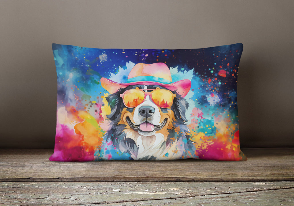 Bernese Mountain Dog Hippie Dawg Decorative Throw Pillow 12x16 Indoor Outdoor Accent Cushion, Fabric Cover with Insert for Sofa, Bed, Porch & Living Room