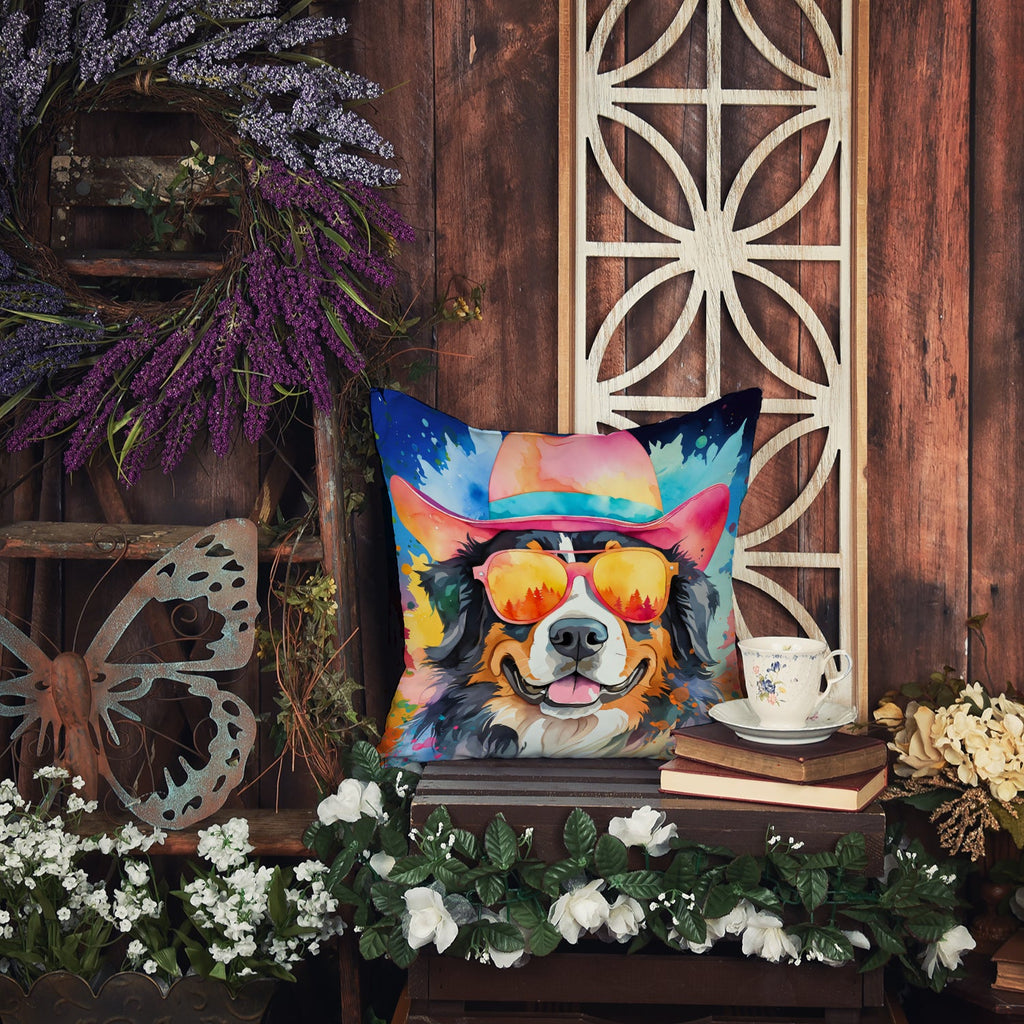 Bernese Mountain Dog Hippie Dawg Decorative Throw Pillow 18x18 Indoor Outdoor Accent Cushion, Fabric Cover with Insert for Sofa, Bed, Porch & Living Room