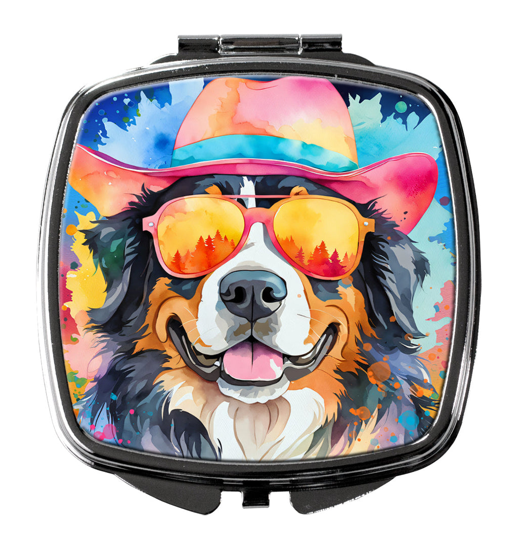 Bernese Mountain Dog Hippie Dawg Compact Mirror Decorative Travel Makeup Mirror for Women Girls Gifts Pocket Makeup Mirror Folding Handheld