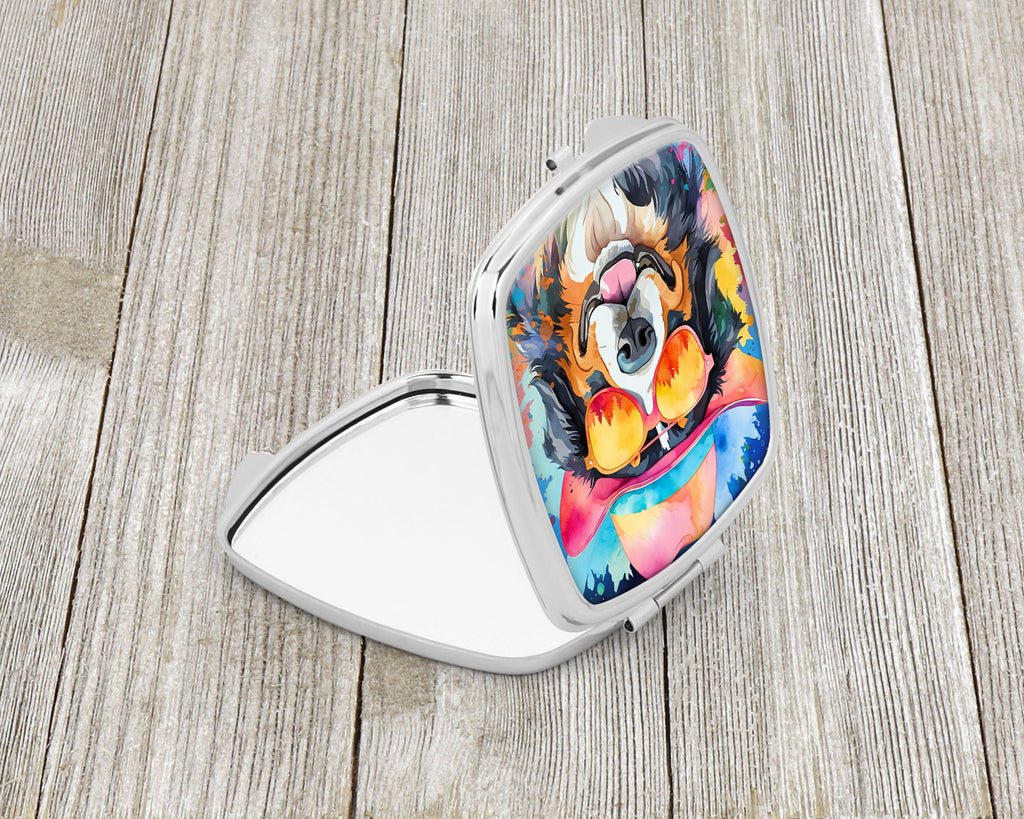 Bernese Mountain Dog Hippie Dawg Compact Mirror Decorative Travel Makeup Mirror for Women Girls Gifts Pocket Makeup Mirror Folding Handheld
