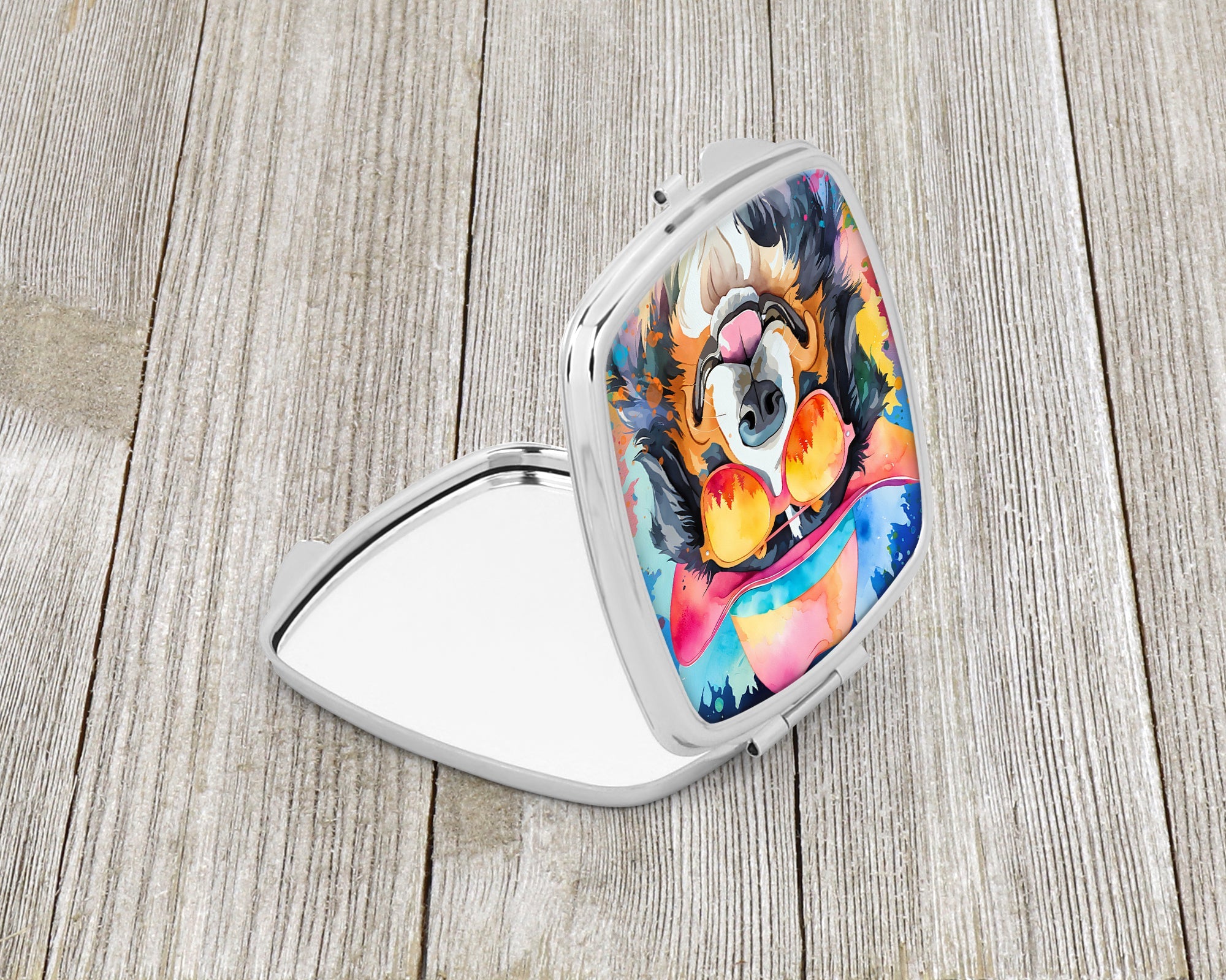 Bernese Mountain Dog Hippie Dawg Compact Mirror Decorative Travel Makeup Mirror for Women Girls Gifts Pocket Makeup Mirror Folding Handheld