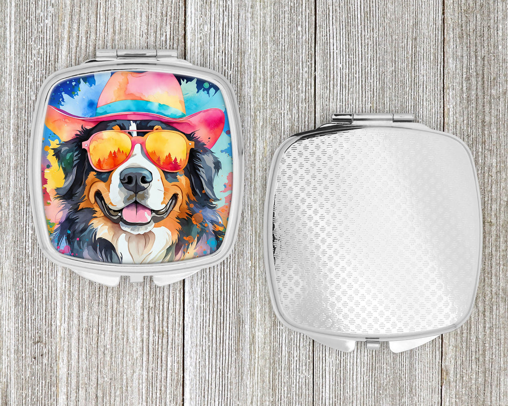 Bernese Mountain Dog Hippie Dawg Compact Mirror Decorative Travel Makeup Mirror for Women Girls Gifts Pocket Makeup Mirror Folding Handheld