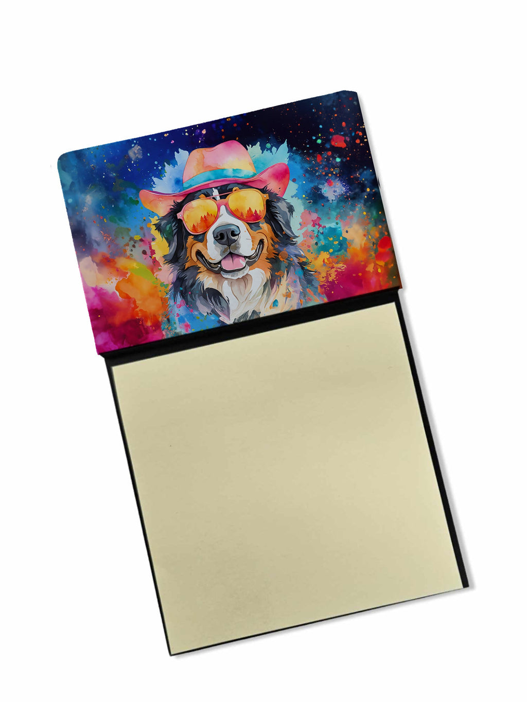 Bernese Mountain Dog Hippie Dawg Watercolor Sticky Note Holder Refillable Dispenser Desk Accessory 3x3 Pad Gift