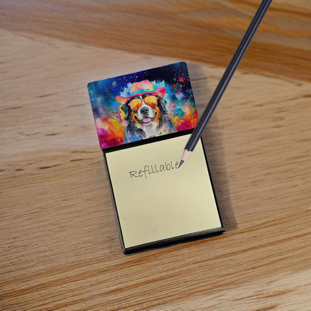 Bernese Mountain Dog Hippie Dawg Watercolor Sticky Note Holder Refillable Dispenser Desk Accessory 3x3 Pad Gift