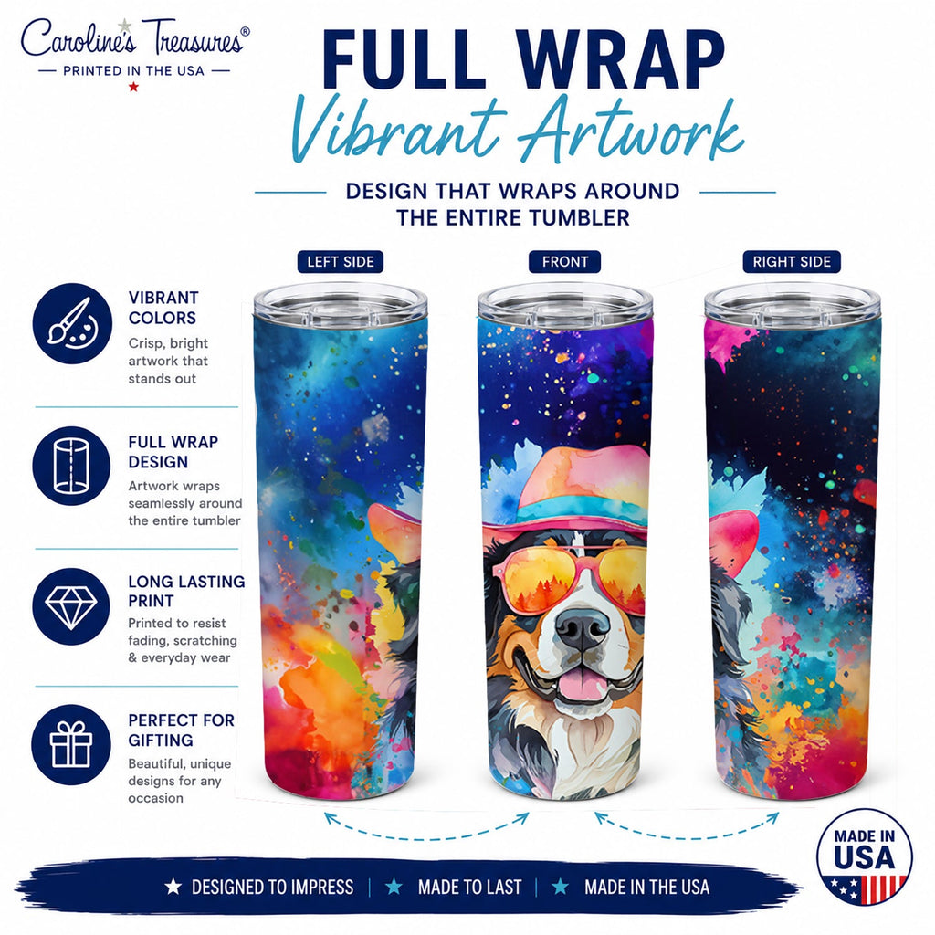 Bernese Mountain Dog Hippie Dawg Stainless Steel Skinny Tumbler 20 oz Vacuum Double Walled Reusable Insulated Travel Cup