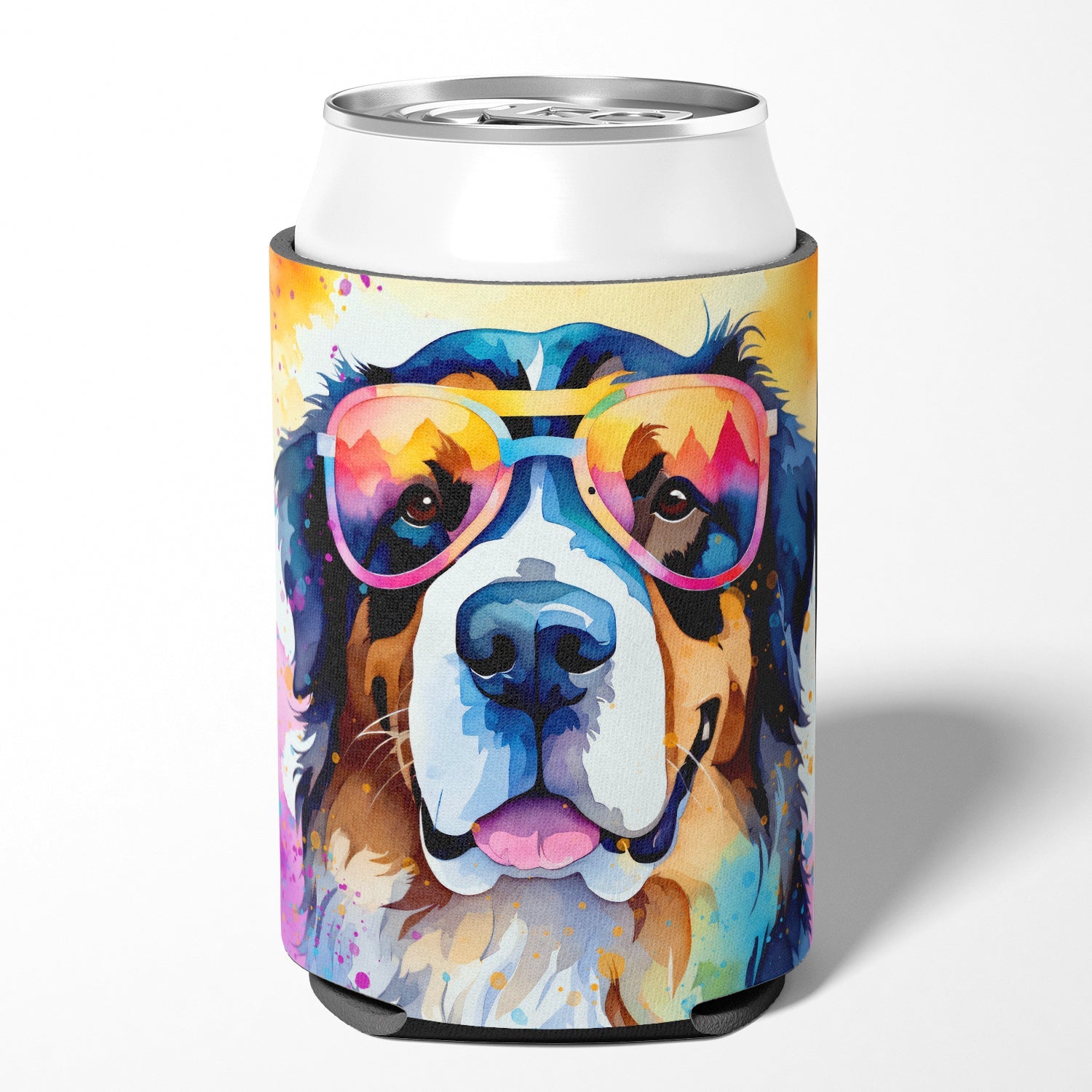Bernese Mountain Dog Hippie Dawg Can or Bottle Hugger Cooler Sleeve for Standard 12 oz Cans, Insulated Foam Beer & Soda Can Hugger Reusable