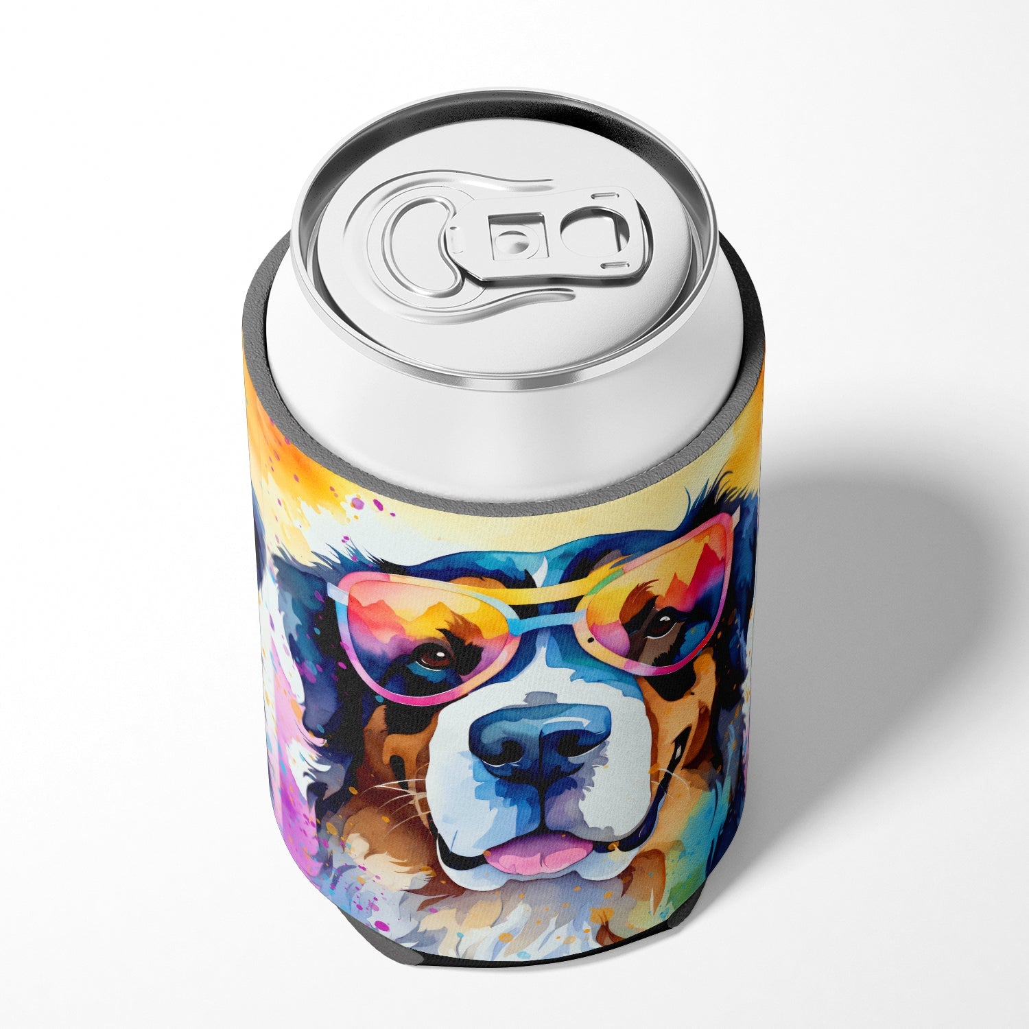 Bernese Mountain Dog Hippie Dawg Can or Bottle Hugger Cooler Sleeve for Standard 12 oz Cans, Insulated Foam Beer & Soda Can Hugger Reusable