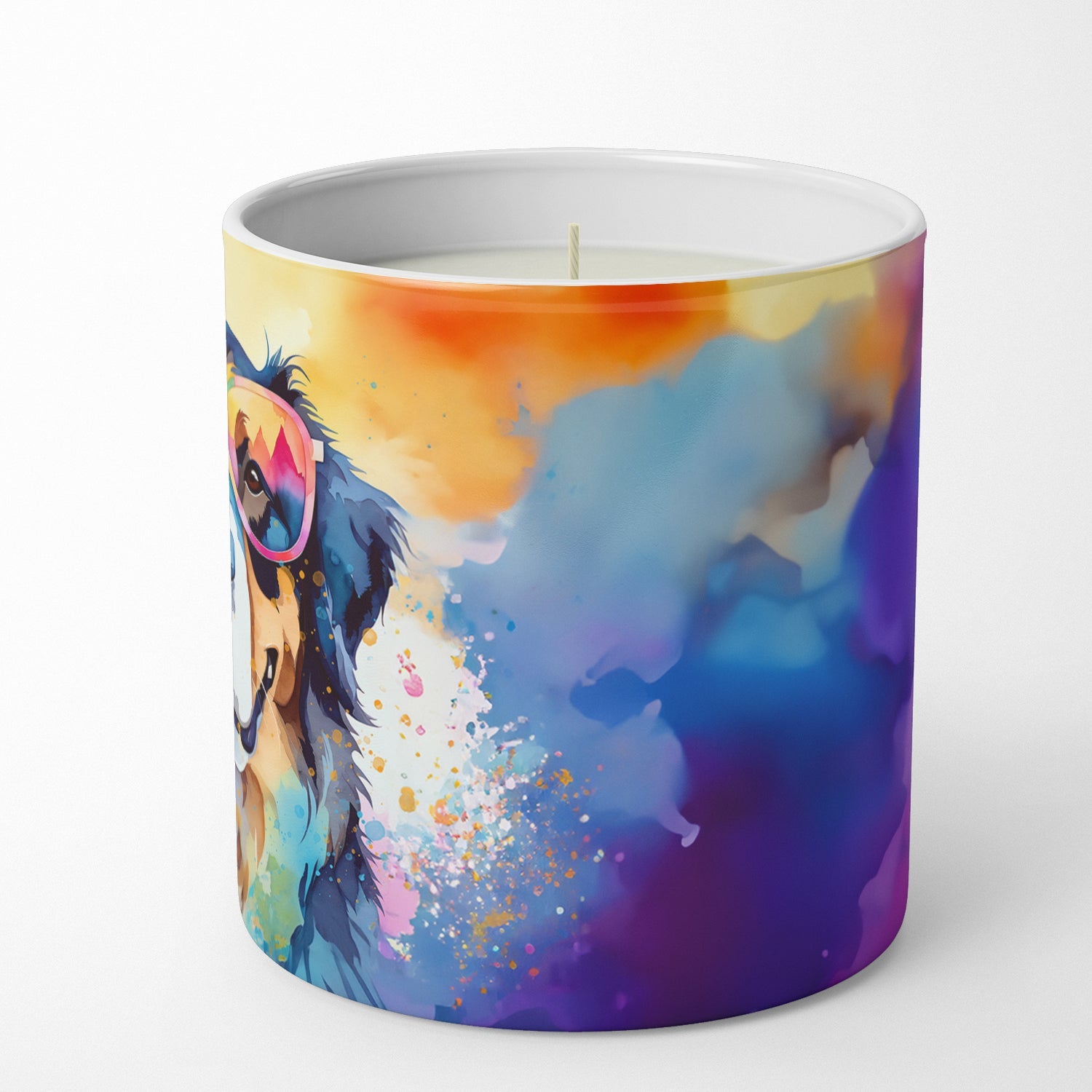 Bernese Mountain Dog Hippie Dawg Decorative Soy Candle Nature Soy Wax Essential Oil Home Decor Ideal for Bedroom Kitchen Bath Office Gift, 10 oz