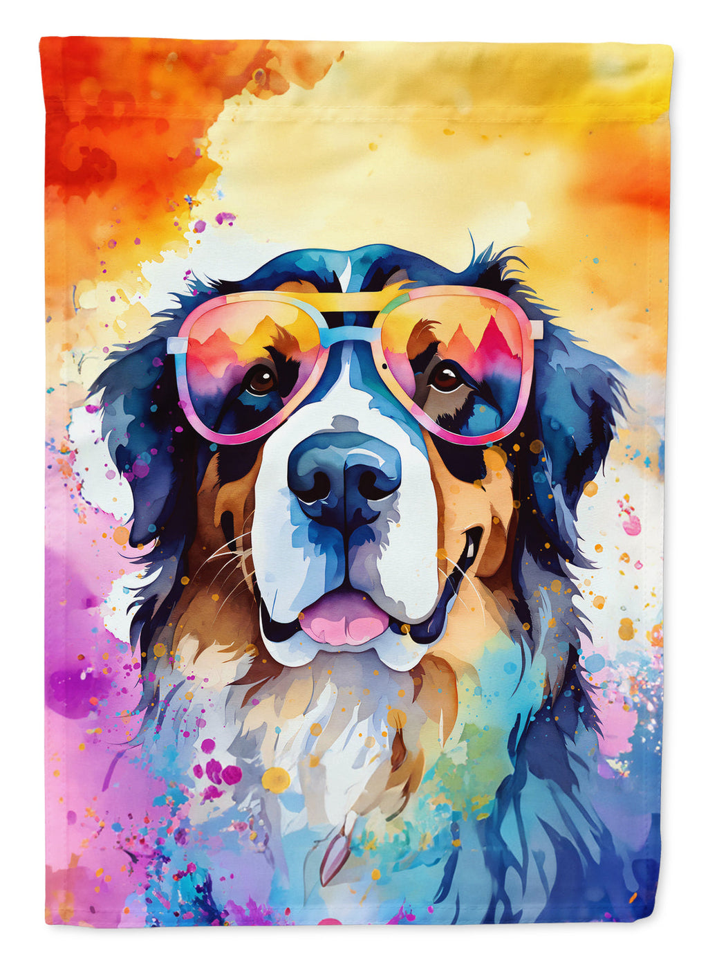 Bernese Mountain Dog Hippie Dawg House Flag 28x40 Porch Sleeve Pole Decorative Outside Yard Banner Artwork Wall Hanging, Polyester