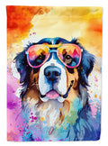 Bernese Mountain Dog Hippie Dawg House Flag 28x40 Porch Sleeve Pole Decorative Outside Yard Banner Artwork Wall Hanging, Polyester