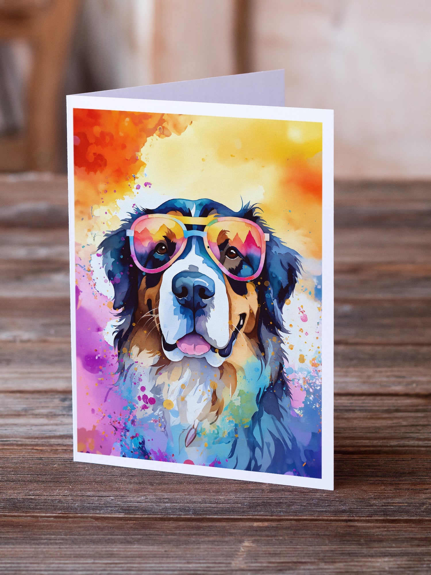 Bernese Mountain Dog Hippie Dawg Greeting Cards Pack of 8 Blank Cards with Envelopes Whimsical A7 Size 5x7
