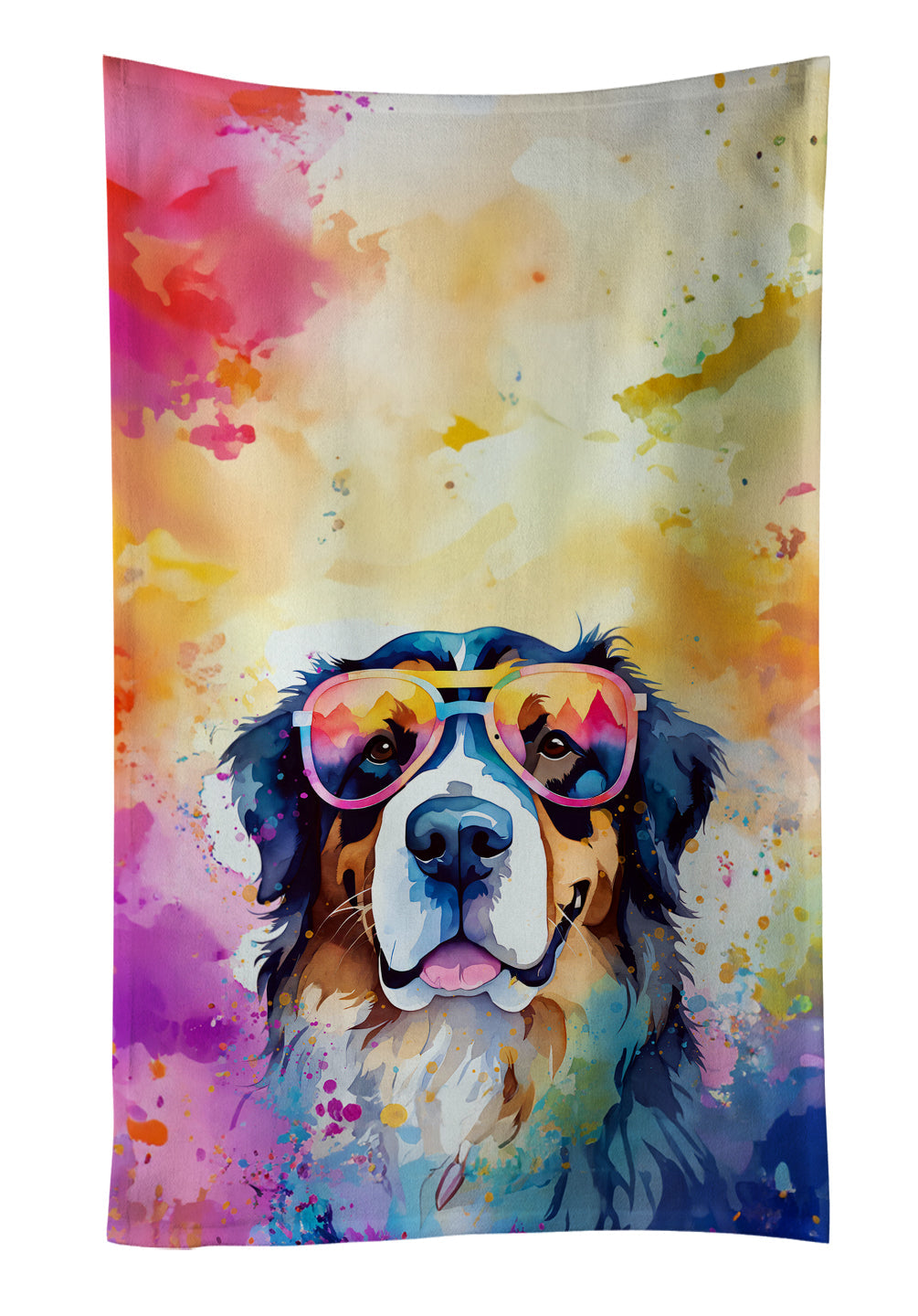 Bernese Mountain Dog Hippie Dawg Kitchen Towel Velour Plush Front and Cotton Loop Back Machine Washable