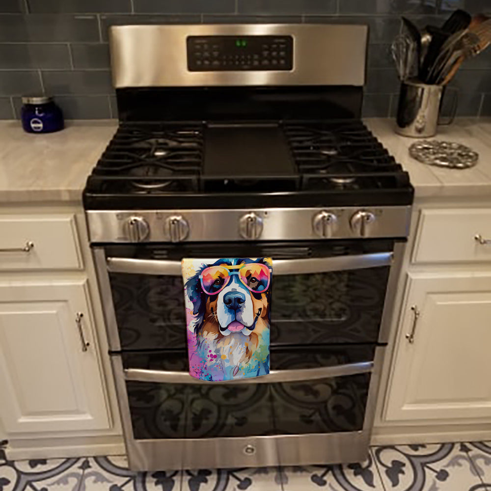Bernese Mountain Dog Hippie Dawg Kitchen Towel Velour Plush Front and Cotton Loop Back Machine Washable