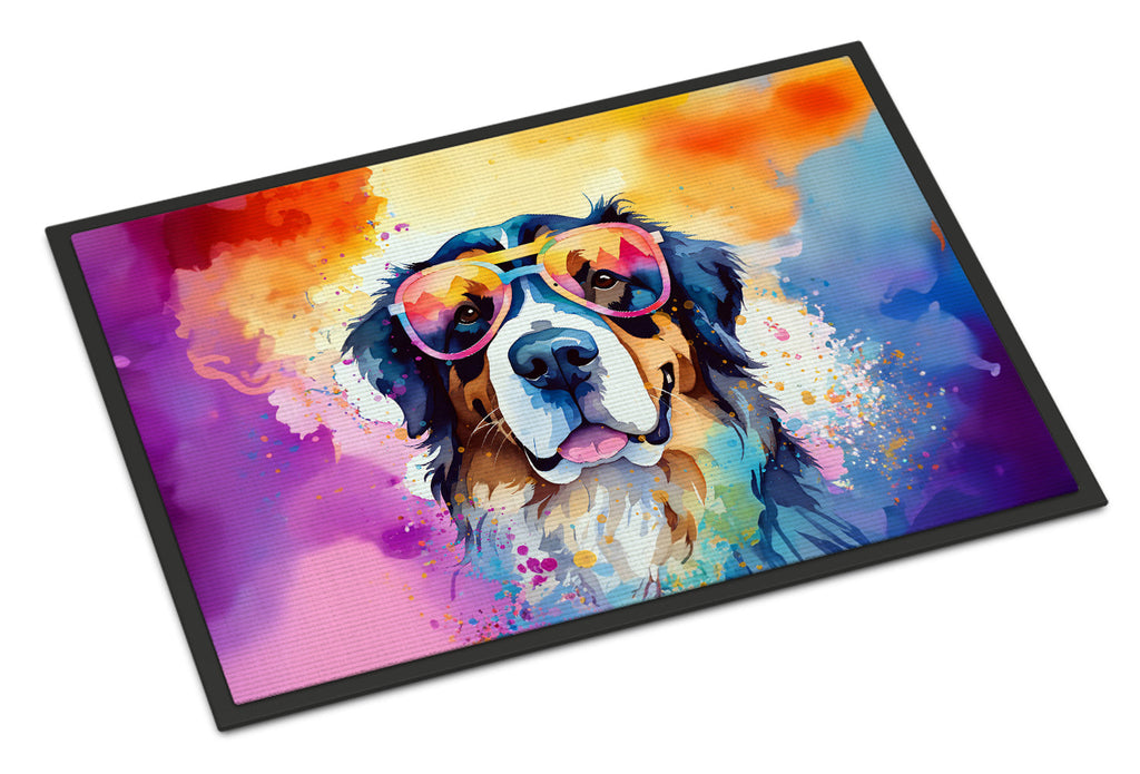 Bernese Mountain Dog Hippie Dawg Doormat Indoor Outdoor 18H X 27W Front Door Mat Rugs for Entryway, Non Slip Washable