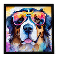 Bernese Mountain Dog Hippie Dawg Framed Metal Print Bathroom, Kitchen, Office, Home Decor Wall Art Ready to Hang, Square, 8X8