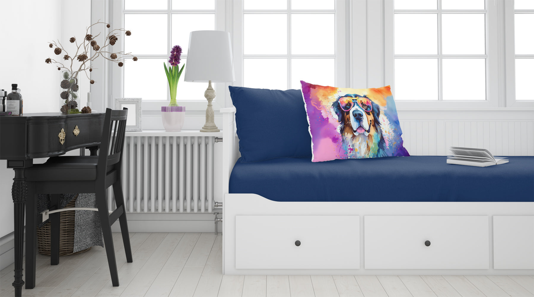 Bernese Mountain Dog Hippie Dawg Standard Pillowcase Lightweight Super Soft Easy Care Decorative Artwork Pillowcase, Standard
