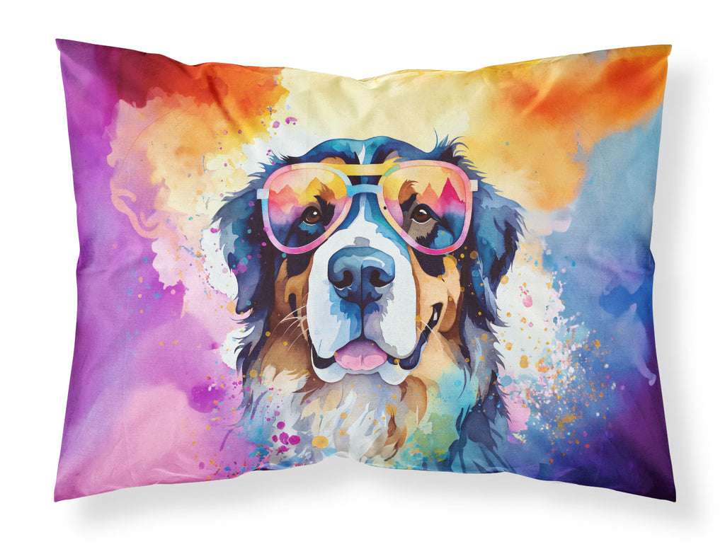 Bernese Mountain Dog Hippie Dawg Standard Pillowcase Lightweight Super Soft Easy Care Decorative Artwork Pillowcase, Standard