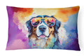 Bernese Mountain Dog Hippie Dawg Decorative Throw Pillow 12x16 Indoor Outdoor Accent Cushion, Fabric Cover with Insert for Sofa, Bed, Porch & Living Room