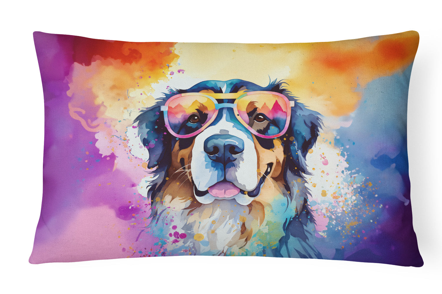 Bernese Mountain Dog Hippie Dawg Decorative Throw Pillow 12x16 Indoor Outdoor Accent Cushion, Fabric Cover with Insert for Sofa, Bed, Porch & Living Room