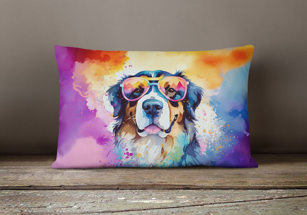 Bernese Mountain Dog Hippie Dawg Decorative Throw Pillow 12x16 Indoor Outdoor Accent Cushion, Fabric Cover with Insert for Sofa, Bed, Porch & Living Room