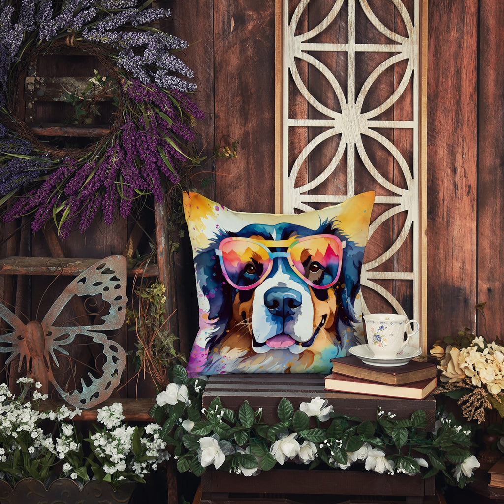 Bernese Mountain Dog Hippie Dawg Decorative Throw Pillow 18x18 Indoor Outdoor Accent Cushion, Fabric Cover with Insert for Sofa, Bed, Porch & Living Room