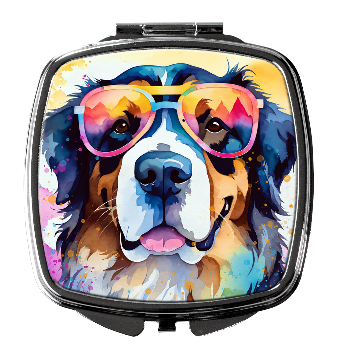 Bernese Mountain Dog Hippie Dawg Compact Mirror Decorative Travel Makeup Mirror for Women Girls Gifts Pocket Makeup Mirror Folding Handheld